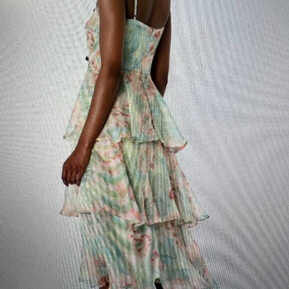 Lulus Darling Aesthetic Green Floral Print Tiered Midi Dress - Size M - Picture 4 of 5